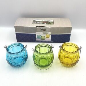 Cobble Creek‎ Set of 3 Glass Votive Tea Light Candle Holders w/ Wire Handles